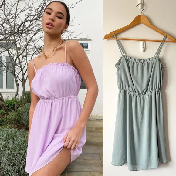 Aritzia Sunday Best Blixen Ruffled Mini Dress Sea Spray Mint Blue Green Sz Small - Picture 1 of 10